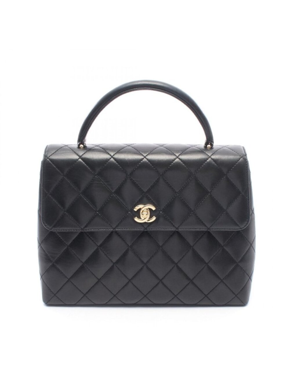 Chanel Handbag Quilted Black Lambskin Top Handle